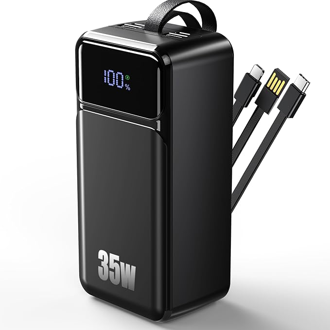 80000mAh Power Bank, 35W Fast Charging Portable Charger Built-in 3 Cables with 7 Ports, High Capacity External Battery Pack for iPhone,Galaxy,Steam Deck, Camping Travel Essentials