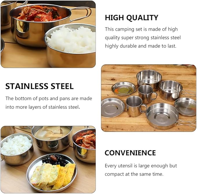8 Pcs Backpacking Camping Cookware Picnic Cooking Cook Set Pots Outdoor Tableware