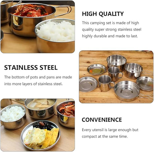 8 Pcs Backpacking Camping Cookware Picnic Cooking Cook Set Pots Outdoor Tableware