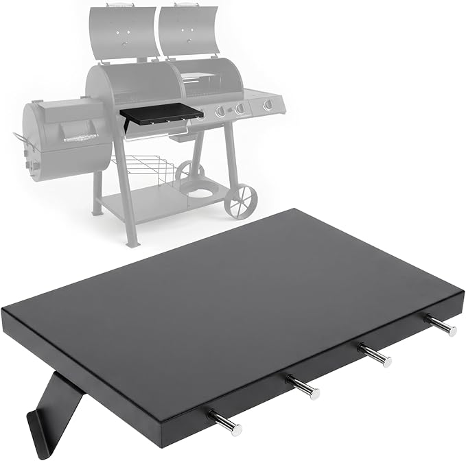 GRISUN Grill Front Shelf for Oklahoma Joe’s Canyon Combo & Longhorn Combo Grill – 16.5" x 5.5" Heavy-Duty Coated Steel BBQ Prep Shelf with 4 Tool Hooks, Front Shelf Replacement Accessory