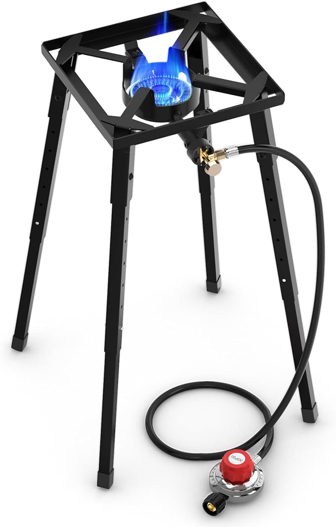 Nelyrho Propane Outdoor Stove, High Pressure Single Propane Burner, 153,000 BTU, Adjustable Height, 0-30 PSI, Heavy-Duty Cast Iron for Outdoor Cooking, Camping, Turkey Frying & Brewing