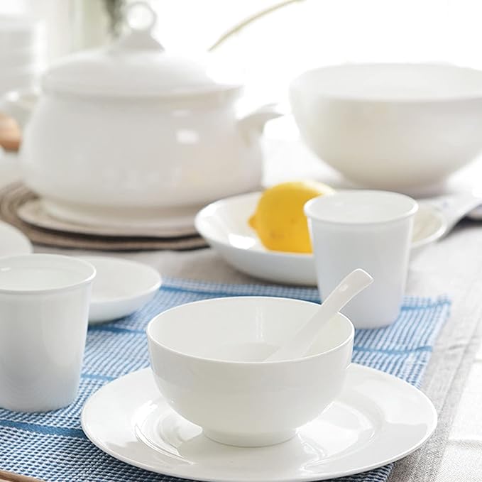 Milky White Porcelain Tableware Set Home Simplicity Combination Tableware Set of Bowls Dessert Plates Soup Plates Dinner Plates 69 Piece Set