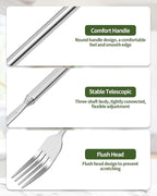 2 PCS Extendable Fork Spoon Set, Telescopic Stainless Steel Fork Spoon, Extendable 25.3 In, Dinner Forks for BBQ Dinner Fruit Dessert, Camping Flatware