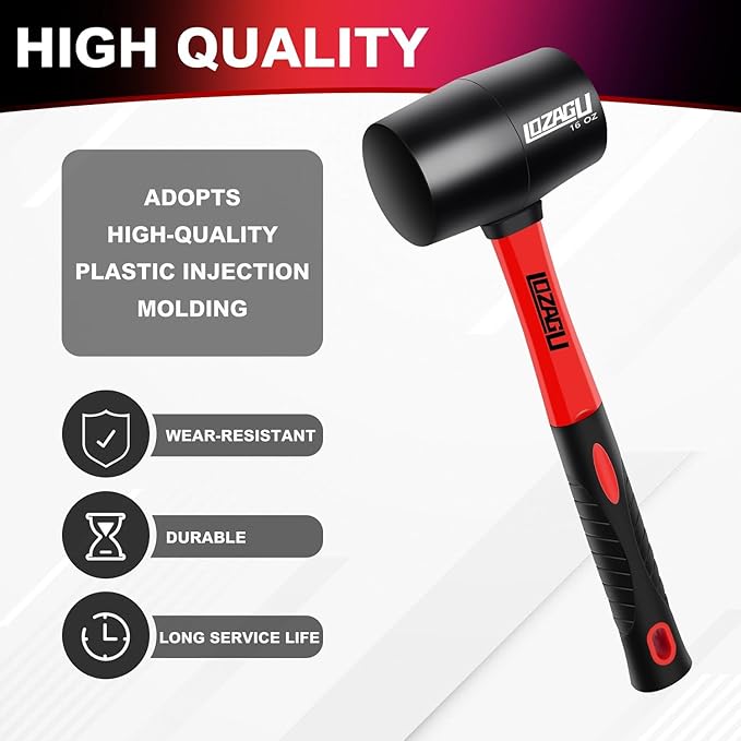 8oz Rubber Mallet Hammer, Fiberglass Handle, Rubber Mallet for Flooring, Tent Stakes, Woodworking, Camping, Soft Blow Tasks without Damage