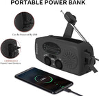 Solar Emergency Hand Crank Weather Radio, Portable Self Powered NOAA AM/FM Radios with SOS Alarm LED Flashlight 2000mAh Smart Phone USB Charger for Camping (Black)