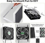 Solar Powered Fan with Battery, Rechargeable Solar Fan for Chicken Coop, Greenhouse, Shed, Outside with Two IPX7 Waterproof Exhaust Intake Fans 16.5Ft On/Off Switch Cable