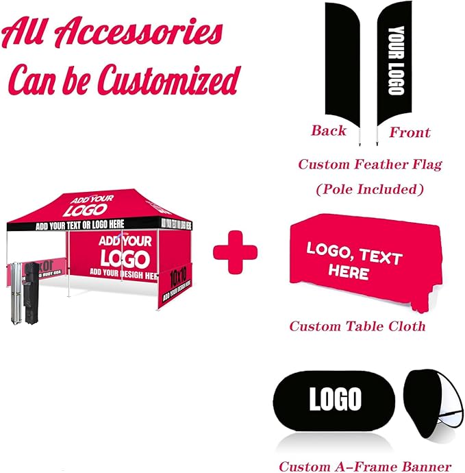 Custom Canopy Tent 10x20 with Logo, Personalized Pop Up Vendor Tent Business Tents for Trade Show Events Advertising, Nano Fabric Water Repellent Heavy Duty