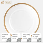 PARTY BARGAINS 13-Inch Charger Plates - 48 Pack, Clear Gold Rim, Heavy-Duty Disposable Chargers for Elegant Dining - Ideal for Weddings and Formal Events