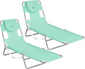 Ostrich Chaise Lounge Outdoor Portable Folding 4 Position Recliner Chair for Beach, Patio, Camp, and Pool with Carrying Strap, Teal (2 Pack)