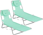 Ostrich Chaise Lounge Outdoor Portable Folding 4 Position Recliner Chair for Beach, Patio, Camp, and Pool with Carrying Strap, Teal (2 Pack)