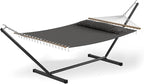 GarveeLife 57" 2 Person Outdoor Hammock, Widening Design Cotton Hammock with Metal Stand, Heavy Duty Construction, 450 LBS Weight Capacity, Dark Grey