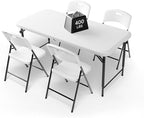 4FT Folding Table Set with 4 Chairs – Heavy-Duty 400 lbs Table & 600 lbs Chair Capacity, Portable Foldable Table & Chair Set for Camping, Parties, Indoor & Outdoor Use