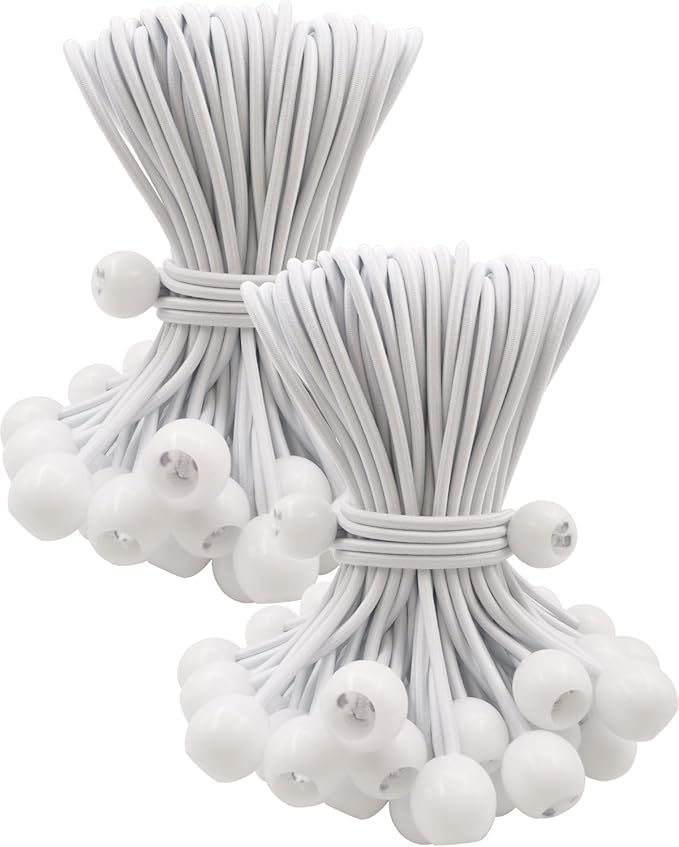Ball Bungee Cords 100 Pcs, 6 Inch Bungee Cords with Balls, Small Bungee Cords Heavy Duty Outdoor, Bungee Balls for Tarp Tie Down Tarp Camping Tents (White)