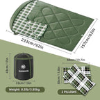ShinHye Double Sleeping Bag for Adults with 2 Pillows, Camping Sleeping Bags Flannel Cotton 2 Person Sleeping Bags XXL Queen Size Sleeping Bag for Cold Weather