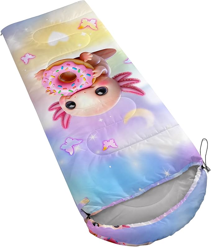 AILONEN Kawaii Panda Sleeping Bags,Lightweight & Waterproof,3 Season Warm & Cool Weather,Dreamy Purple Flower Animal Themed Sleeping Bags for Boys,Girls,Kids,Adults Travelling,Outdoors