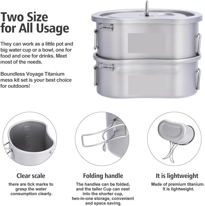 Camping Campfire Utensils, Outdoor Camping Pot Set Portable Bowl Picnic Cookware Tableware Lunch Box with Lid Backpacking Gear