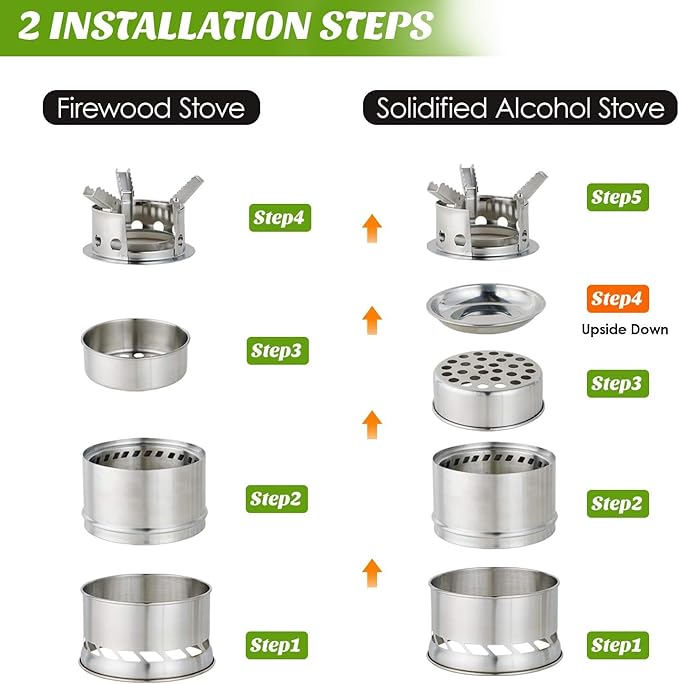 MEETSUN Portable Mini Wood Burning Stove with Grill,Camping Stove Lightweight,Foldable Stainless Steel Backpacking Camping Stove,Solid Alcohol Survival Stove for Camping Hiking Emergency Outdoor