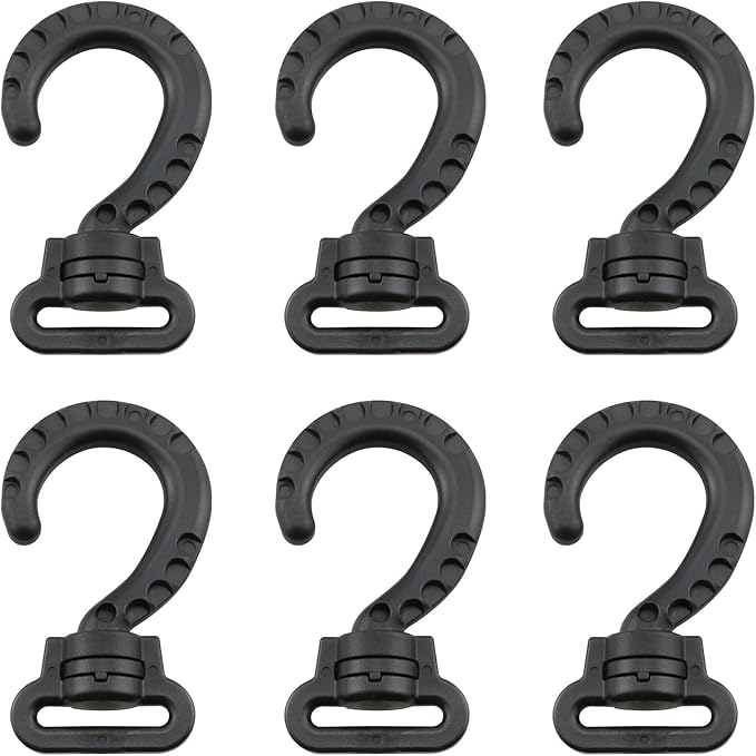 ZZLZX 6PCS Plastic Swivel Tent Hooks 1-inch Inner Diameter Multi Functional Backpack Hooks Webbing Question Mark Buckles for Handbags Purses Outdoor Camping and Mountaineering Accessories