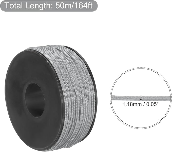 MECCANIXITY 1.18mm x 164 Feet Paracord Micro Cord Rope 100 LB Polyester Braided Cord Spool for Camping Outdoor Jewelry Bracelet, Silver