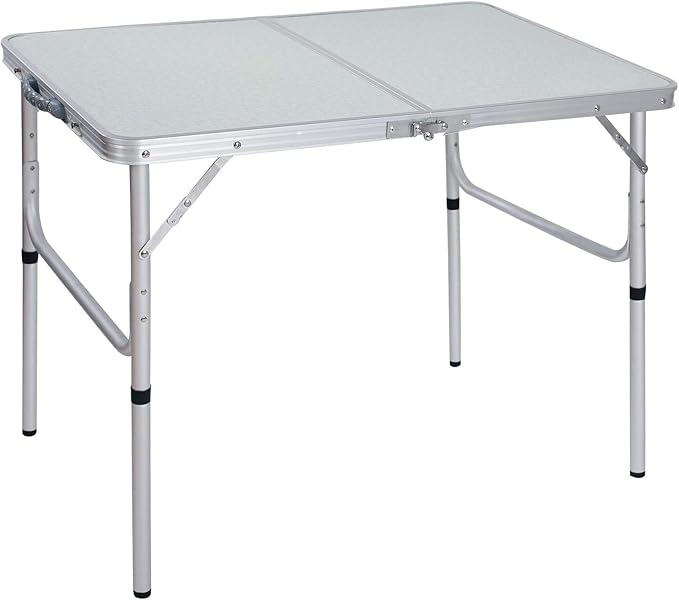 Aluminum Folding Table 4 Foot, Adjustable Height Lightweight Portable Camping Table for Picnic Beach Outdoor Indoor, White 48 x 24 inches