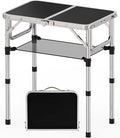 Small Folding Table, Aluminum 24" x 16" Adjustable Height Max 27.5" Folding Camping Table with Carrying Handle, Lightweight, Portable Camp Table for Outdoor Indoor Picnic Beach, Black