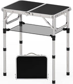 Small Folding Table, Aluminum 24" x 16" Adjustable Height Max 27.5" Folding Camping Table with Carrying Handle, Lightweight, Portable Camp Table for Outdoor Indoor Picnic Beach, Black
