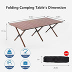 48Inch Folding Camping Table, Lightweight Roll-Up Table Aluminum Low Portable Picnic Table with Carrying Bag for Outdoor, Beach, Picnic, Backyards, BBQ and Party (Walnut, 120CM)
