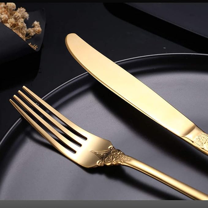 4 Pieces of Stainless Steel Gold-Plated Tableware Mirror Polished Portable Cutlery Set,