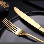 4 Pieces of Stainless Steel Gold-Plated Tableware Mirror Polished Portable Cutlery Set,