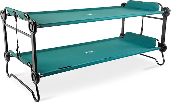 Disc-O-Bed Extra Large Portable Bunk Camping Cots with Carry Bags - Heavy-Duty Indoor or Outdoor Sleeping System, Converts to Bench or Separate Beds, 500 lb Weight Capacity Per Cot, Green