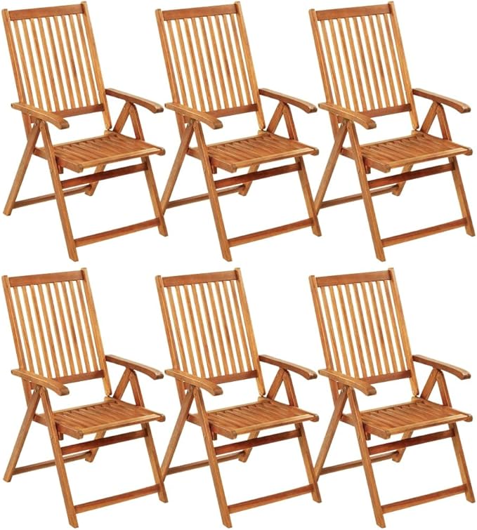Folding Patio Chairs,Bistro Chair,Patio Funiture,Lawn Chairs,Armchair,Beach Chair,Camp Chair,Coffee Chair,for Outdoor,Fire Pit,Deck,Lawn,Outside,Garden, 6 pcs with Cushions Solid Acacia Wood