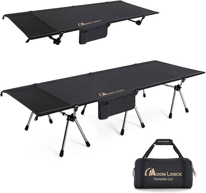 MOON LENCE Height Adjustable Camping Cot - Supports 330 lbs, Portable Folding Bed with Leg Extenders for Camping, Hiking, Sleeping, 1 Pack, Black