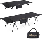 MOON LENCE Height Adjustable Camping Cot - Supports 330 lbs, Portable Folding Bed with Leg Extenders for Camping, Hiking, Sleeping, 1 Pack, Black