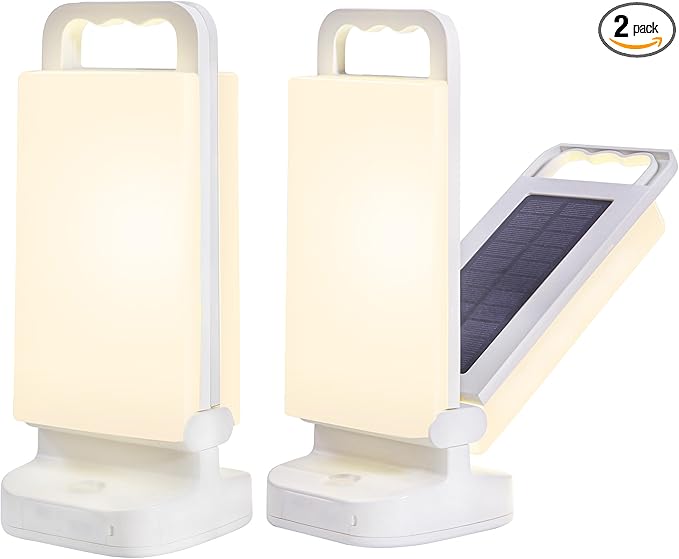 Solar Camping Lantern 6000mAh 2 Pack, USB Rechargeable Camping Light & Power Supply, Dimmable LED Night Lamp with Up to 80Hrs Runtime, Survival Gear for Emergency, Hurricane, Hiking & Outdoor, Indoor
