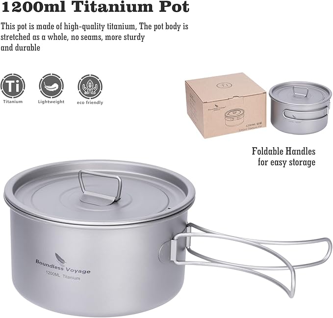 Boundless Voyage Camping Cookware Lightweight Cooking Pot Set Titanium Pot Portable for Outdoor Cooking Traveling Hiking Trekking Backpacking, 1-5 Person