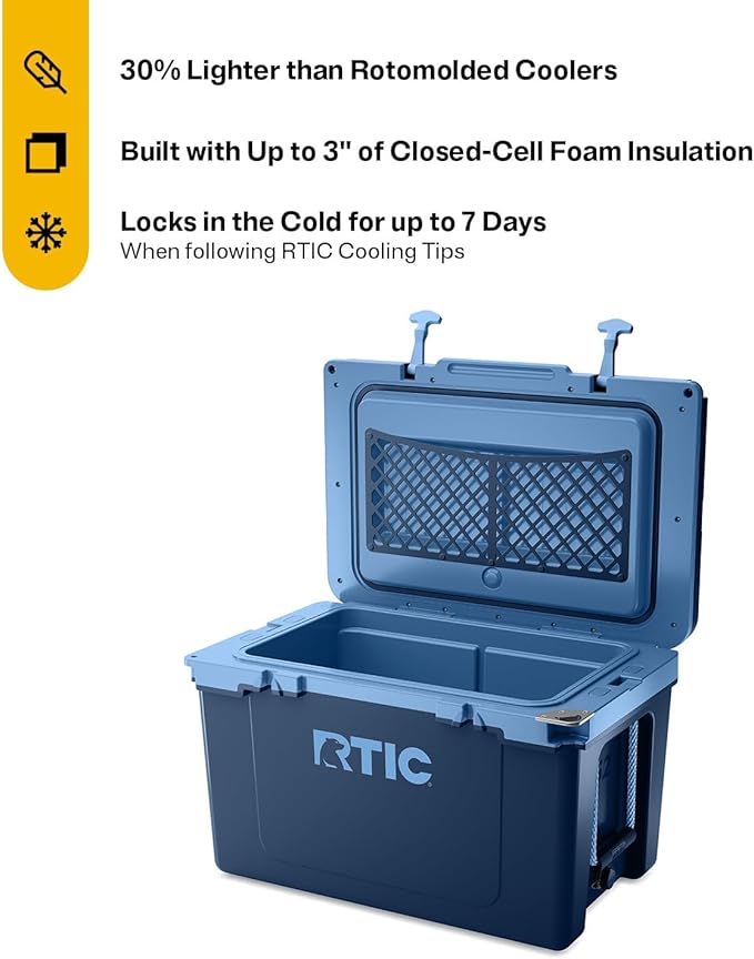 RTIC Ultra-Light 52 Quart Hard Cooler Insulated Portable Ice Chest Box for Beach, Drink, Beverage, Camping, Picnic, Fishing, Boat, Barbecue, 30% Lighter Than Rotomolded Coolers