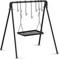 Campfire Swing Grill Stand Adjustable Campfire Cooking Equipment Camping Accessories Cookware Hanging Rack with 8 Hooks and Portable Grill Stand for BBQ Picnic Outdoor Party