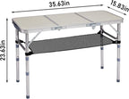 Folding Camping Table, Aluminum Folding Table with Carrying Handle, Lightweight, Portable Camping Table Waterproof for Outdoor Indoor Picnic Beach BBQ (White, 3ft)