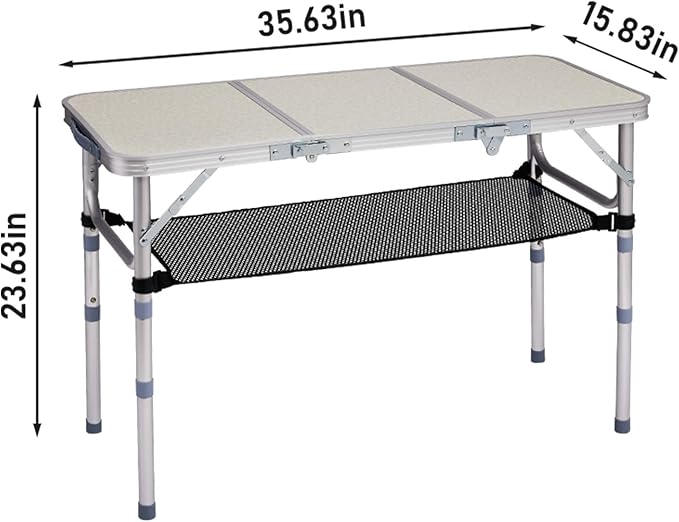 Tri-fold Folding Picnic Table,Outdoor Camping Table Lightweight Portable Aluminum Outdoor Table with Adjustable Heights with Carry Handle,for Outdoor Indoor Hiking Camp BBQ Beach (White, 3ft)