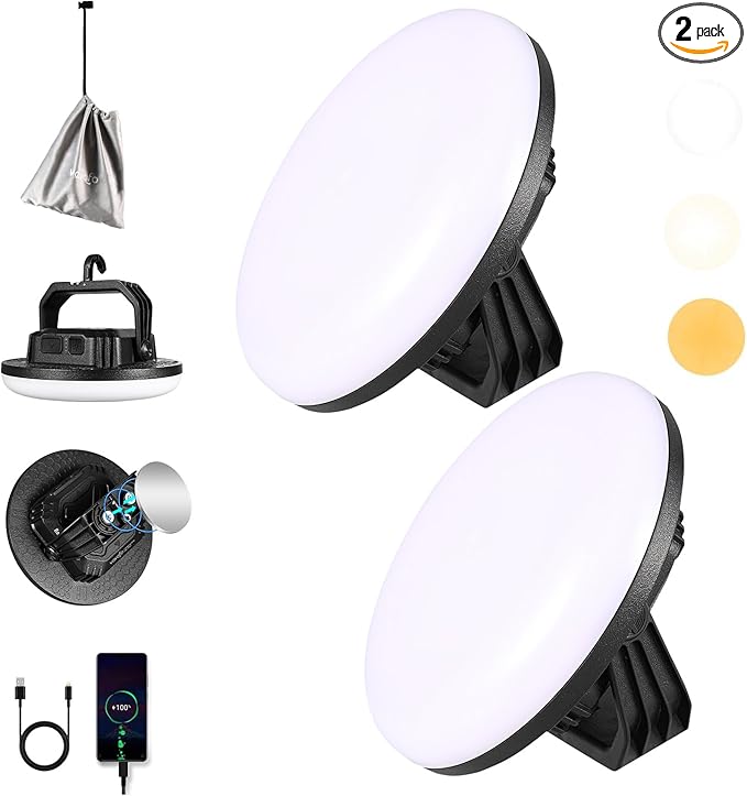 VAVOFO 2Pcs 4000LM 15,000mAh LED Camping Lantern Rechargeable, 3 Lighting Modes, 180LEDs ,Portable Tent Light with Magnet, IP65 Waterproof Hanging Light for Outdoor, Power Outages ,Hurricane（2Pcs）