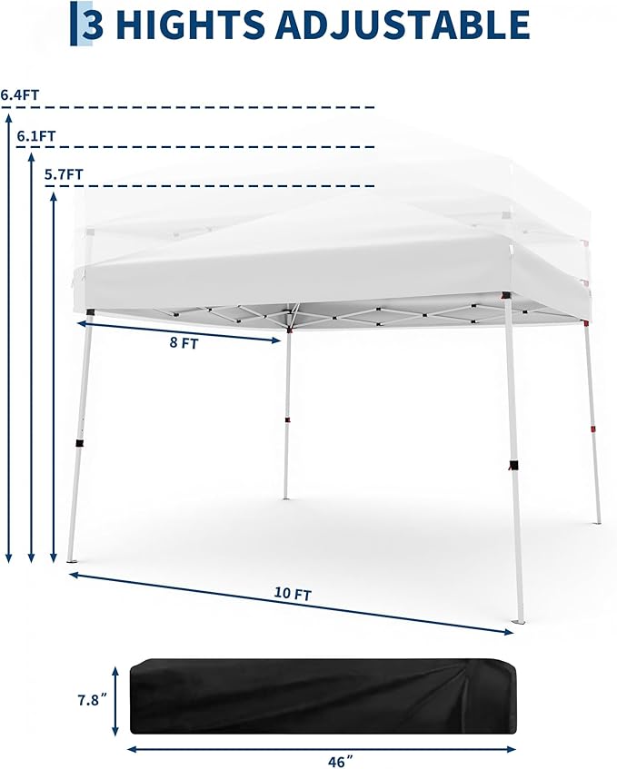 Canopy Tent, GarveeLife 10X10 FT Pop Up Canopy Outdoor Instant Tent Slant Legs with Carrying Bag, Portable Gazebo Shelter for Patio Deck Garden Beach - 8X8 FT Canopy Cover (White)