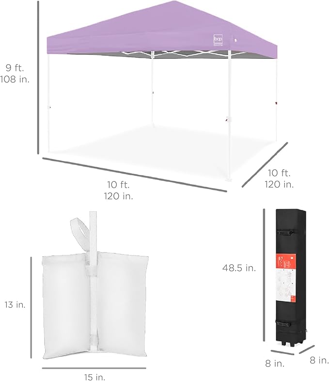 Best Choice Products 10x10ft Pop Up Canopy Tent, Outdoor Shade, 1 Person 1 Minute Set Up, Carry Case, 4 Weight Bags - Lilac/White