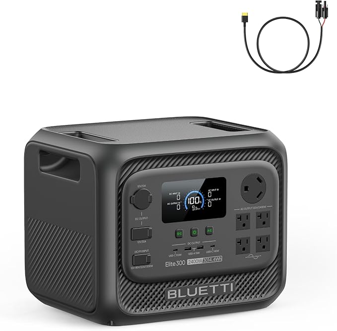BLUETTI Elite 300 Portable Power Station with Solar Charging Cable, 3014.4Wh LiFePO4 Battery Backup w/ 2400W AC Outlets (4800W Surge), Compact 3kWh for Home Backup, Camping & RV Power