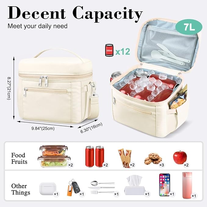 DALINDA Lunch Bag Cooler Bag Lunch Box for Women Men, Insulated Leak Proof LunchBox Lightweight for Picnic,Grocery,Beach,Camping,Travel,Work