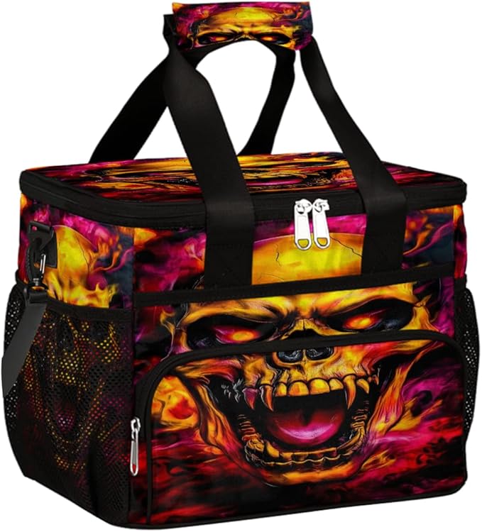 Gothic Skull Flame Soft Cooler Bag Insulated Lunch Box for Men & Women, Large Leakproof Lunch Bag Portable Beach Cooler for Work, Picnic, Road Trips,Fishing, Travel, Camping,A-9