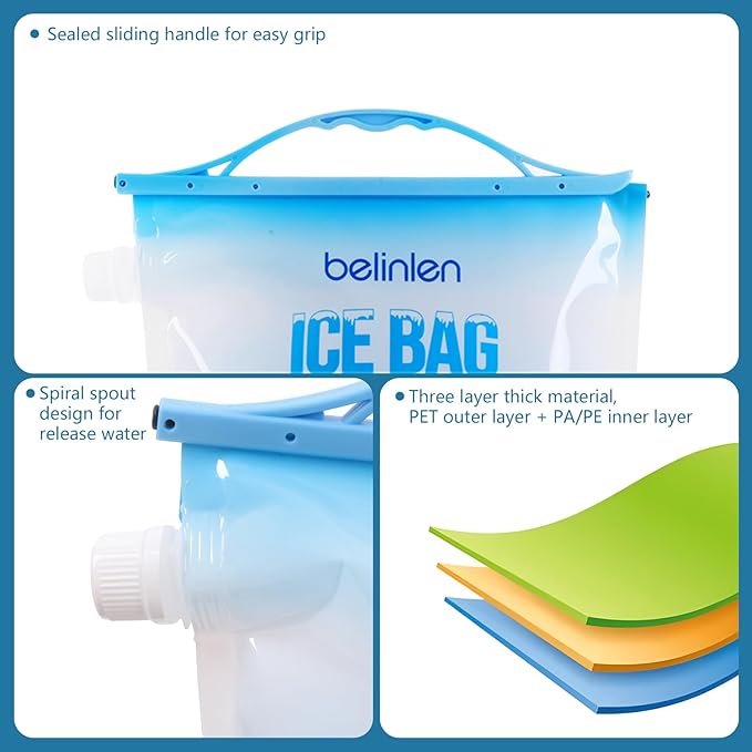 6 Pack Reusable Ice Bags for Cooler 5lb Cooler Ice Cube Bag with Sealed Sliding Handle, Long Lasting Cold Dry Freezer Packs Leakproof Ice Bag for Camping, Hiking, Fishing and Drinks(11 x 14)