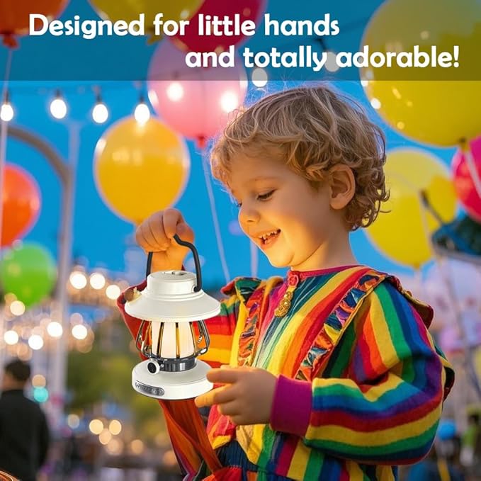 Kids Lantern with 3 Color Light & USB-C Rechargeable, Dimmable Camping Night Light for Children, Safe & Durable ABS Plastic Toddler Flashlight for Bedroom, Tent, Emergency (White)