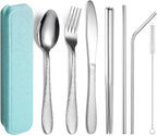 Tableware Portable Silverware Set With Box Stainless Steel Chopsticks Fork Spoon Grass Knife Grass Brush Set Travel Camping School Suitable For 7Piece Dinner Service