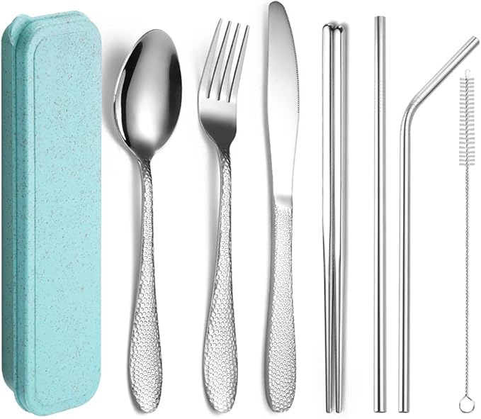 Tableware Portable Silverware Set With Box Stainless Steel Chopsticks Fork Spoon Grass Knife Grass Brush Set Travel Camping School Suitable For 7Piece Dinner Service