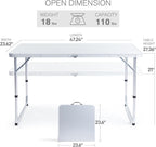 EVER ADVANCED Folding Camping Table with Storage, 4 ft * 2 ft Aluminum Composite Desktop & Adjustable Legs, Outdoor Kitchen Table for Tailgating, Backyard, BBQ and Picnic
